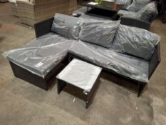 1 X IN BOX KAUAL CORNER RATTAN CHAISE SET TO INCLUDE 1 X LOVE SEAT , 1 X CHAISE , 1 X GLASS TABLE