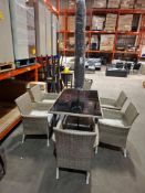 1 X PRE-BUILT 8 PIECE GARDEN SET TO INCLUDE 1 X GLASS TOP TABLE , 6 X CHAIRS , 1 X PARASOL ( NOTE TA