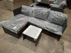 1 X IN BOX KAUAL CORNER RATTAN CHAISE SET TO INCLUDE 1 X LOVE SEAT , 1 X CHAISE , 1 X GLASS TABLE