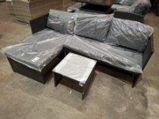 1 X IN BOX KAUAL CORNER RATTAN CHAISE SET TO INCLUDE 1 X LOVE SEAT , 1 X CHAISE , 1 X GLASS TABLE