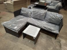 1 X IN BOX KAUAL CORNER RATTAN CHAISE SET TO INCLUDE 1 X LOVE SEAT , 1 X CHAISE , 1 X GLASS TABLE