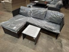 1 X IN BOX KAUAL CORNER RATTAN CHAISE SET TO INCLUDE 1 X LOVE SEAT , 1 X CHAISE , 1 X GLASS TABLE