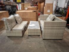 1 X PRE-BUILT LINEA 4 PIECE ALERIA LOUNGE GARDEN SET TO INCLUDE GLASS TABLE , 1 X SEATER SOFA AND 2