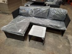 1 X IN BOX KAUAL CORNER RATTAN CHAISE SET TO INCLUDE 1 X LOVE SEAT , 1 X CHAISE , 1 X GLASS TABLE