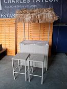 1 X IN BOX STUDIO TIKI BAR SET TO INCLUDE 1 X GLASS TABLE TIKI BAR , 2 X BAR STOOLS