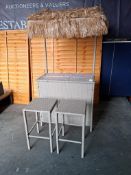 1 X IN BOX STUDIO TIKI BAR SET TO INCLUDE 1 X GLASS TABLE TIKI BAR , 2 X BAR STOOLS