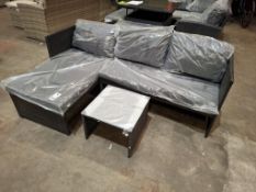 1 X IN BOX KAUAL CORNER RATTAN CHAISE SET TO INCLUDE 1 X LOVE SEAT , 1 X CHAISE , 1 X GLASS TABLE