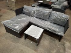 1 X IN BOX KAUAL CORNER RATTAN CHAISE SET TO INCLUDE 1 X LOVE SEAT , 1 X CHAISE , 1 X GLASS TABLE