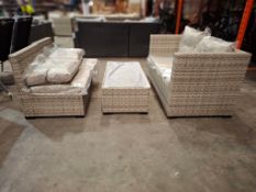 1 X PRE-BUILT LINEA 4 PIECE ALERIA LOUNGE GARDEN SET TO INCLUDE GLASS TABLE , 1 X SEATER SOFA AND 2