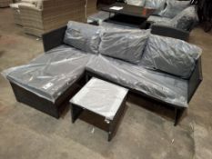 1 X IN BOX KAUAL CORNER RATTAN CHAISE SET TO INCLUDE 1 X LOVE SEAT , 1 X CHAISE , 1 X GLASS TABLE