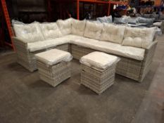 1 X IN BOX LINEA 4 PIECE CORNER GARDEN SET TO INCLUDE 2 X 2 - SEATERS AND TWO FOOT STOOLS