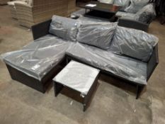 1 X IN BOX KAUAL CORNER RATTAN CHAISE SET TO INCLUDE 1 X LOVE SEAT , 1 X CHAISE , 1 X GLASS TABLE
