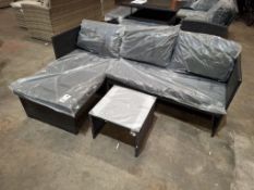 1 X IN BOX KAUAL CORNER RATTAN CHAISE SET TO INCLUDE 1 X LOVE SEAT , 1 X CHAISE , 1 X GLASS TABLE