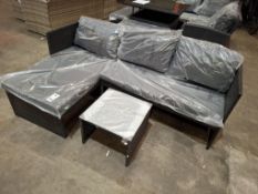 1 X IN BOX KAUAL CORNER RATTAN CHAISE SET TO INCLUDE 1 X LOVE SEAT , 1 X CHAISE , 1 X GLASS TABLE