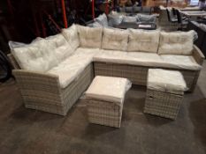 1 X PRE-BUILT LINEA  4 PIECE CORNER GARDEN SET TO INCLUDE 2 X 2 - SEATERS AND TWO FOOT STOOLS