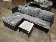 1 X IN BOX KAUAL CORNER RATTAN CHAISE SET TO INCLUDE 1 X LOVE SEAT , 1 X CHAISE , 1 X GLASS TABLE