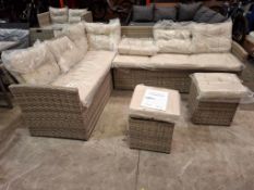 1 X PRE-BUILT LINEA  4 PIECE CORNER GARDEN SET TO INCLUDE 2 X 2 - SEATERS AND TWO FOOT STOOLS