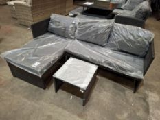 1 X IN BOX KAUAL CORNER RATTAN CHAISE SET TO INCLUDE 1 X LOVE SEAT , 1 X CHAISE , 1 X GLASS TABLE