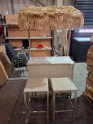 1 X PRE - BUILT STUDIO TIKI BAR SET TO INCLUDE 1 X GLASS TABLE TIKI BAR , 2 X BAR STOOLS