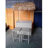1 X IN BOX STUDIO TIKI BAR SET TO INCLUDE  1 X GLASS TABLE TOP , 2 X BAR STOOLS