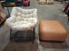2 X PIECE FURNITURE LOT TO INCLUDE 1 X ROCKING CHAIR , 1 X CARAMEL LEATHER FOOTSTOOL