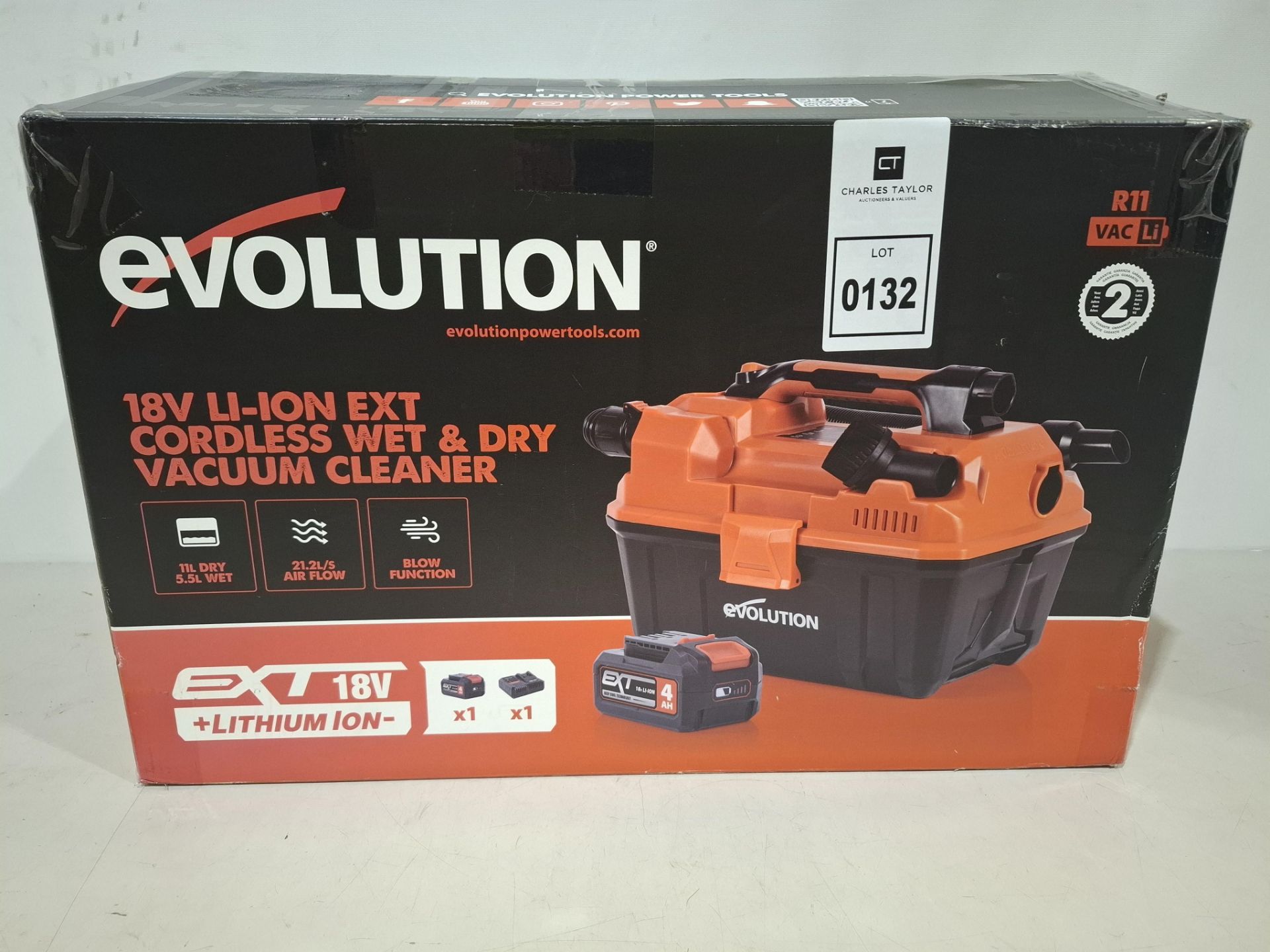 1 X BRAND NEW IN BOX EVOLUTION R11VAC - LI EXT 18V CORDLESS WET & DRY VACUUM CLEANER