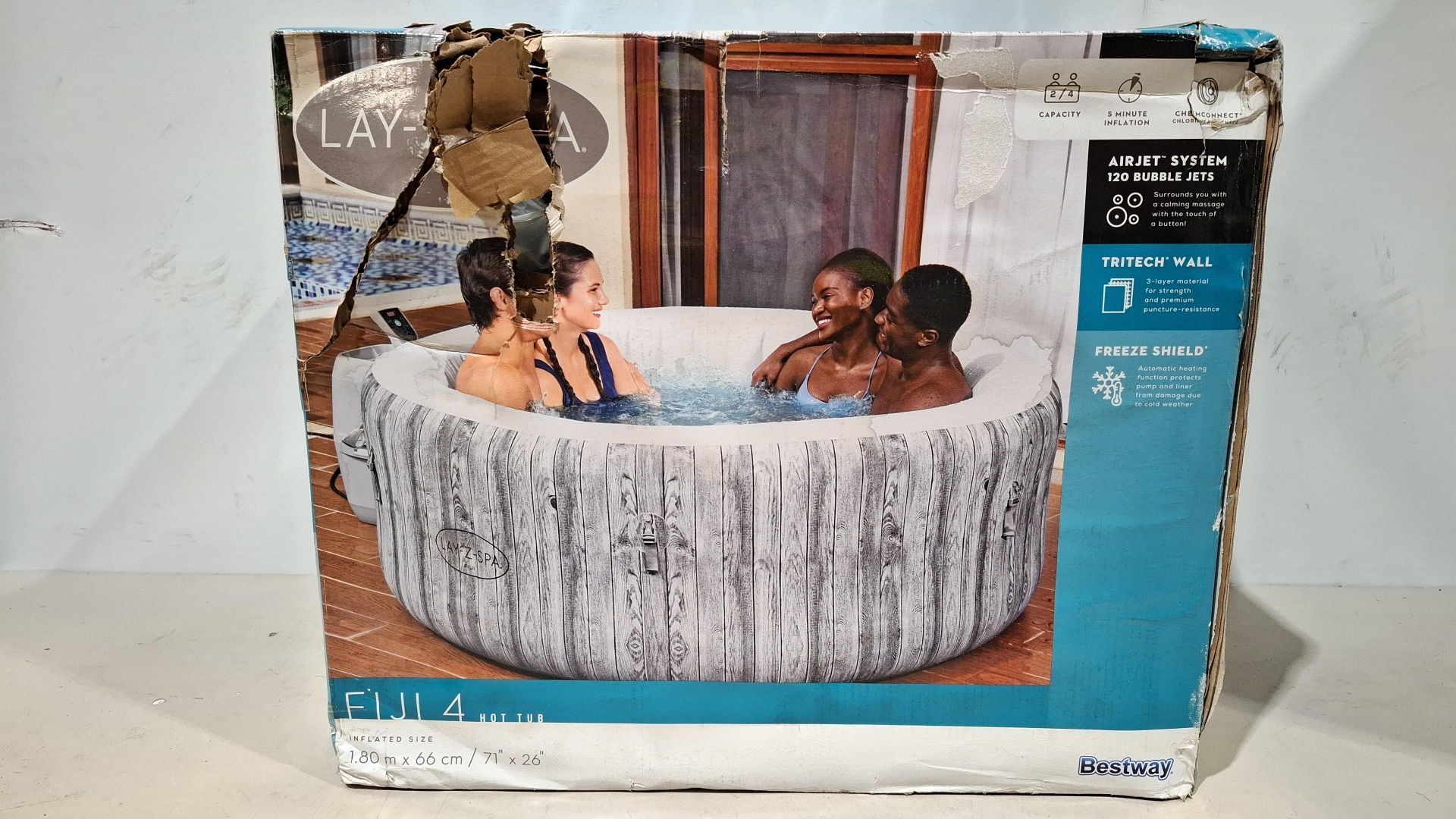 1 X IN BOX BESTWAY LAY - Z - SPA FIJI 4  AIR-JET HOT TUB - INFLATED SIZE 1.80 M X 66 CM ( NOTE  BOX