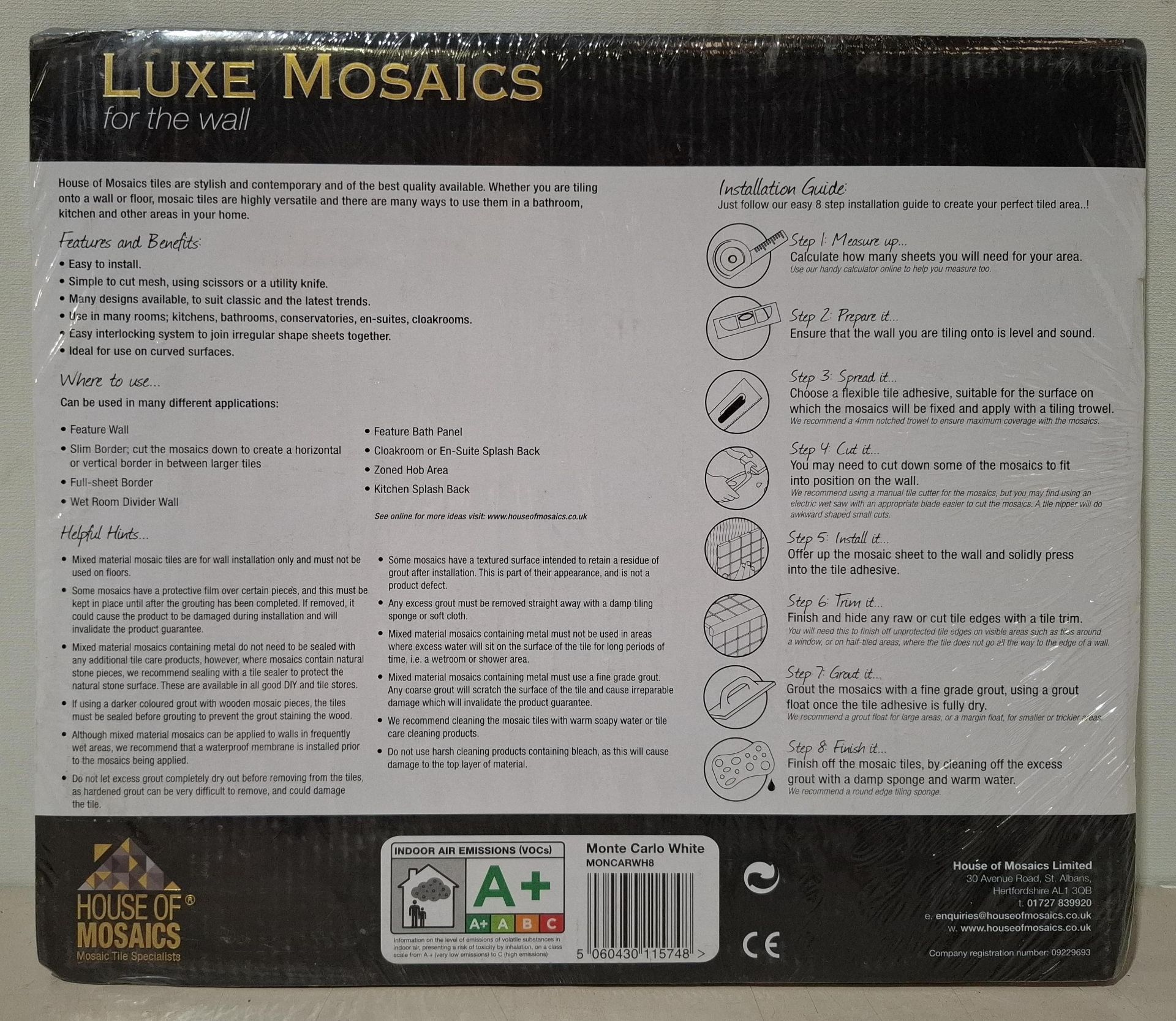 40 X BRAND NEW SHEETS OF HOUSE OF MOSAICS BRANDED MONTE CARLO WHITE MOSAIC TILES - Image 3 of 3