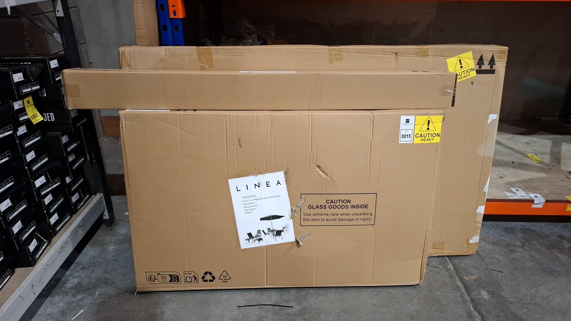 1 X LINEA 11 PIECE OUTDOOR DINING SET IN GREY / BLACK IN 3 BOXES