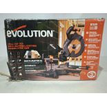 1 X BRAND NEW IN BOX EVOLUTION R255MS 255MM 10 INCH SLIDING MITRE SAW 110V ( NOTE BOX DAMAGED )
