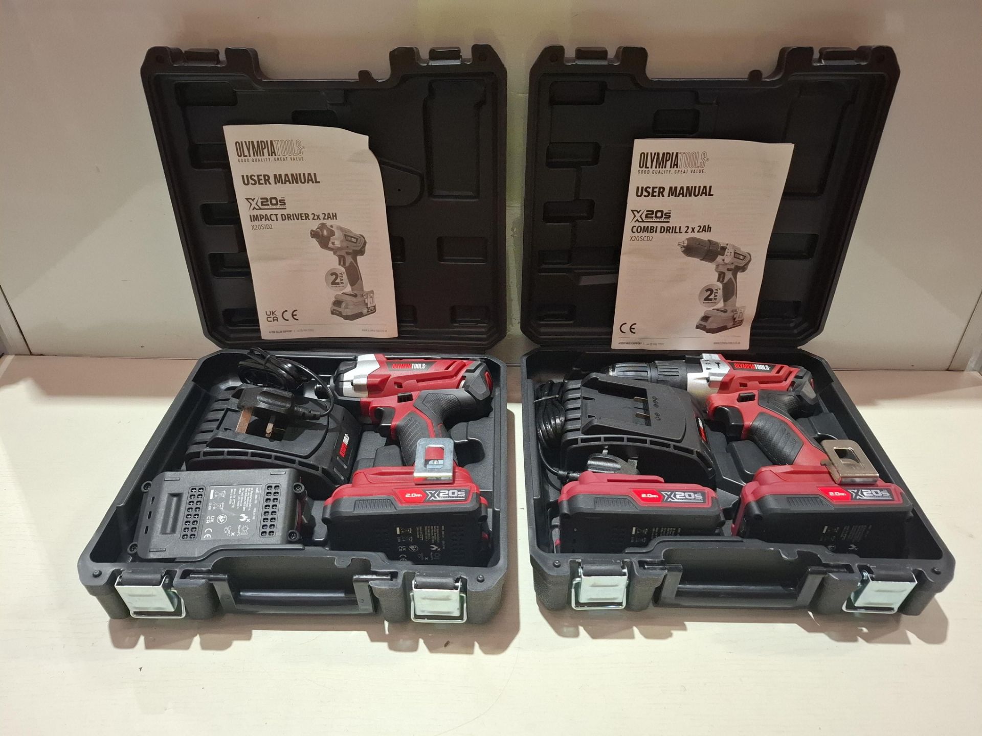 2 X BRAND NEW WITH BOXES MIXED OLYMPIA TOOLS LOT TO INCLUDE 1 X X20S CORDLESS IMPACT DRIVER 2X