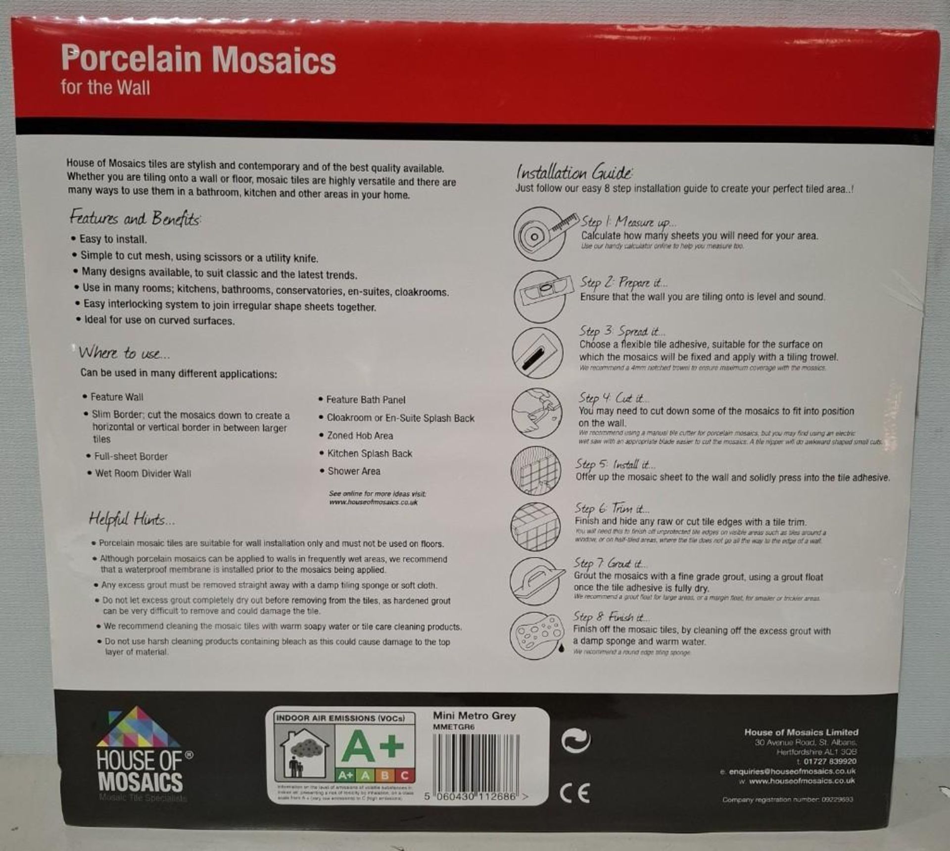 70 X BRAND NEW SHEETS OF HOUSE OF MOSAICS BRANDED MINI METRO GREY MOSAIC TILES - Image 3 of 3