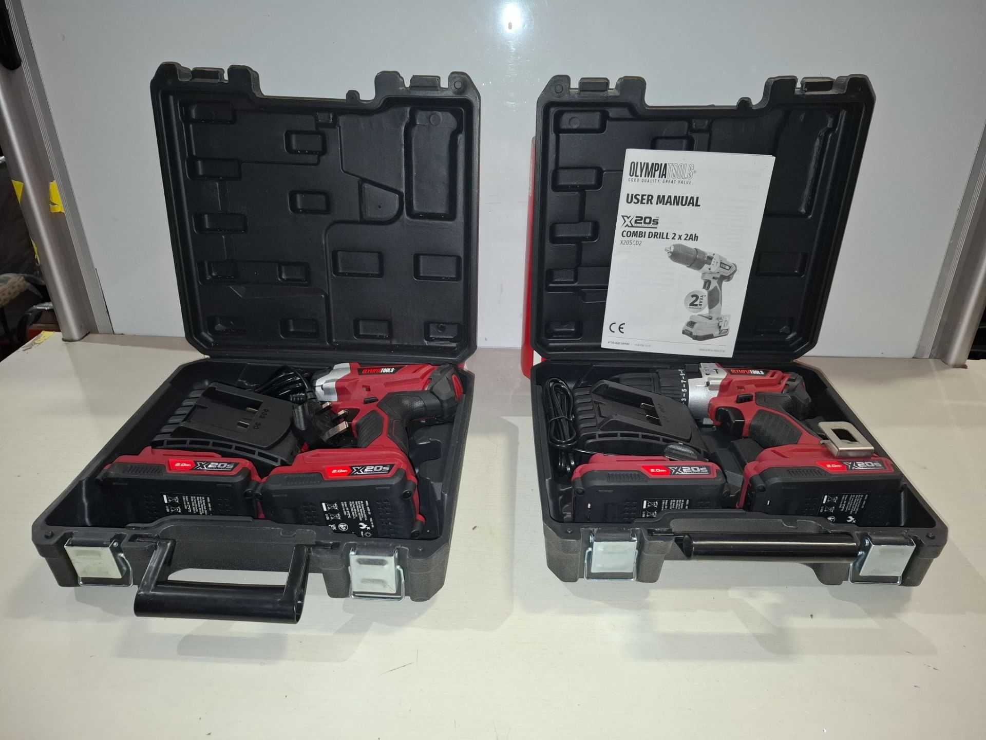 2 X BRAND NEW WITH BOXES MIXED OLYMPIA TOOLS LOT TO INCLUDE 1 X X20S CORDLESS IMPACT DRIVER 2X