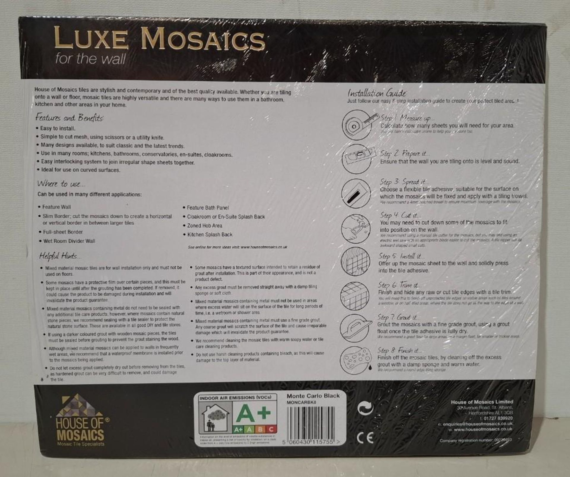 50 X BRAND NEW SHEETS OF HOUSE OF MOSAICS BRANDED MONTE CARLO BLACK MOSAIC TILES - Image 3 of 3