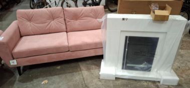 2 X MIXED HOMEWARE LOT TO INCLUDE 1 X JACK AND WILLS RETRO 3 SEATER SOFAS IN SHELL PINK IN SIZE 95 X