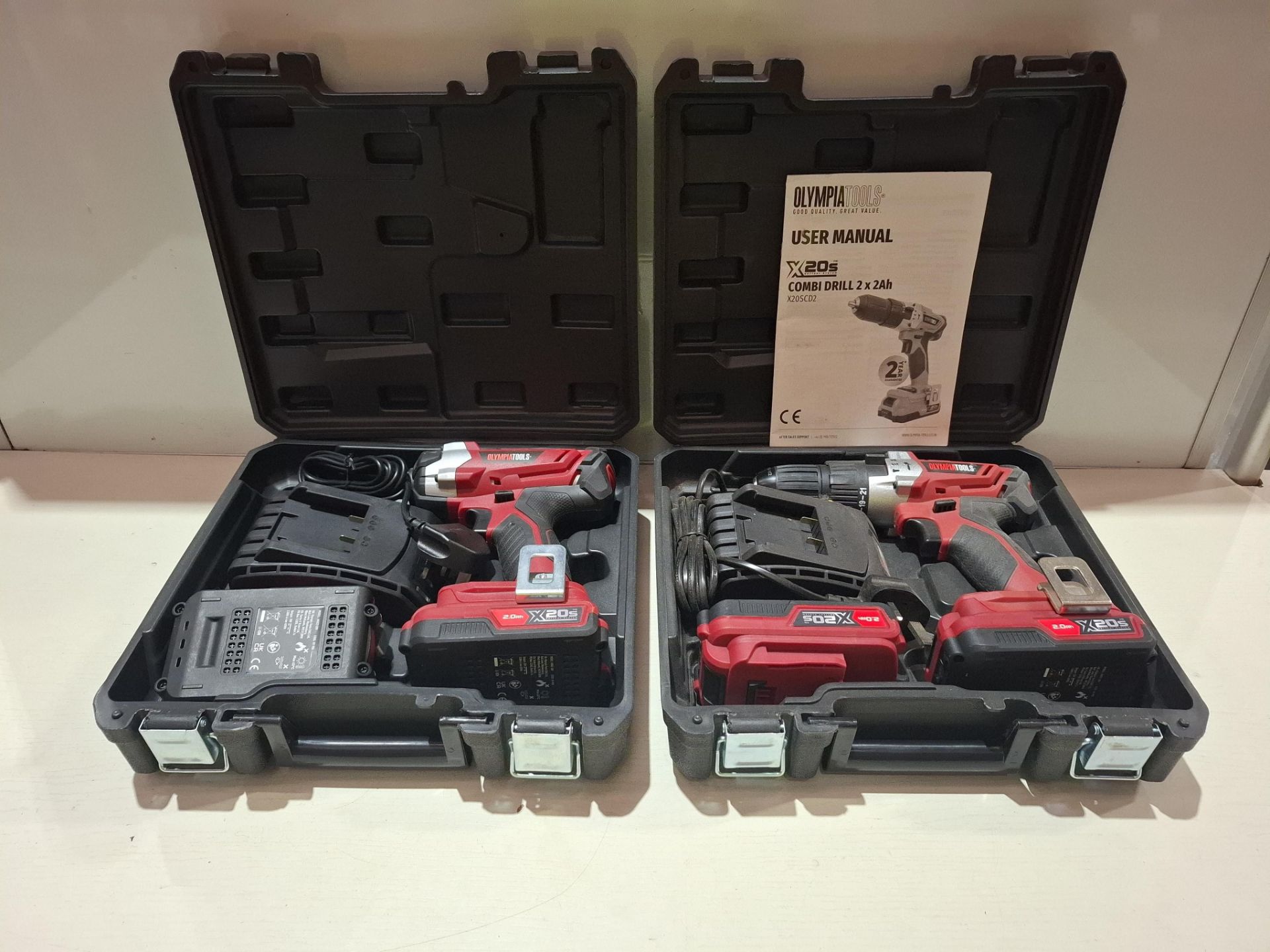 2 X BRAND NEW WITH BOXES MIXED OLYMPIA TOOLS LOT TO INCLUDE 1 X X20S CORDLESS IMPACT DRIVER 2X