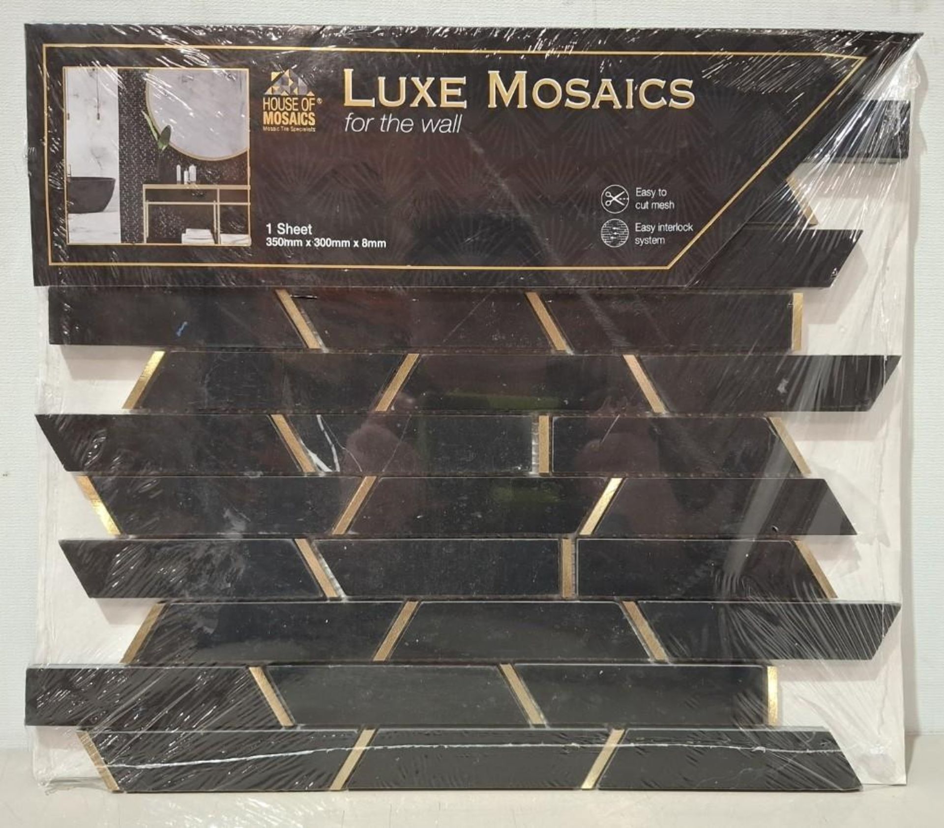 50 X BRAND NEW SHEETS OF HOUSE OF MOSAICS BRANDED MONTE CARLO BLACK MOSAIC TILES