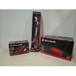 3 X BRAND NEW IN BOX EINHELL LOT CONTAINING 1 X CORDLESS DRAIN AUGER TE-DA 18/760, 1 X LAWN ROLLER G