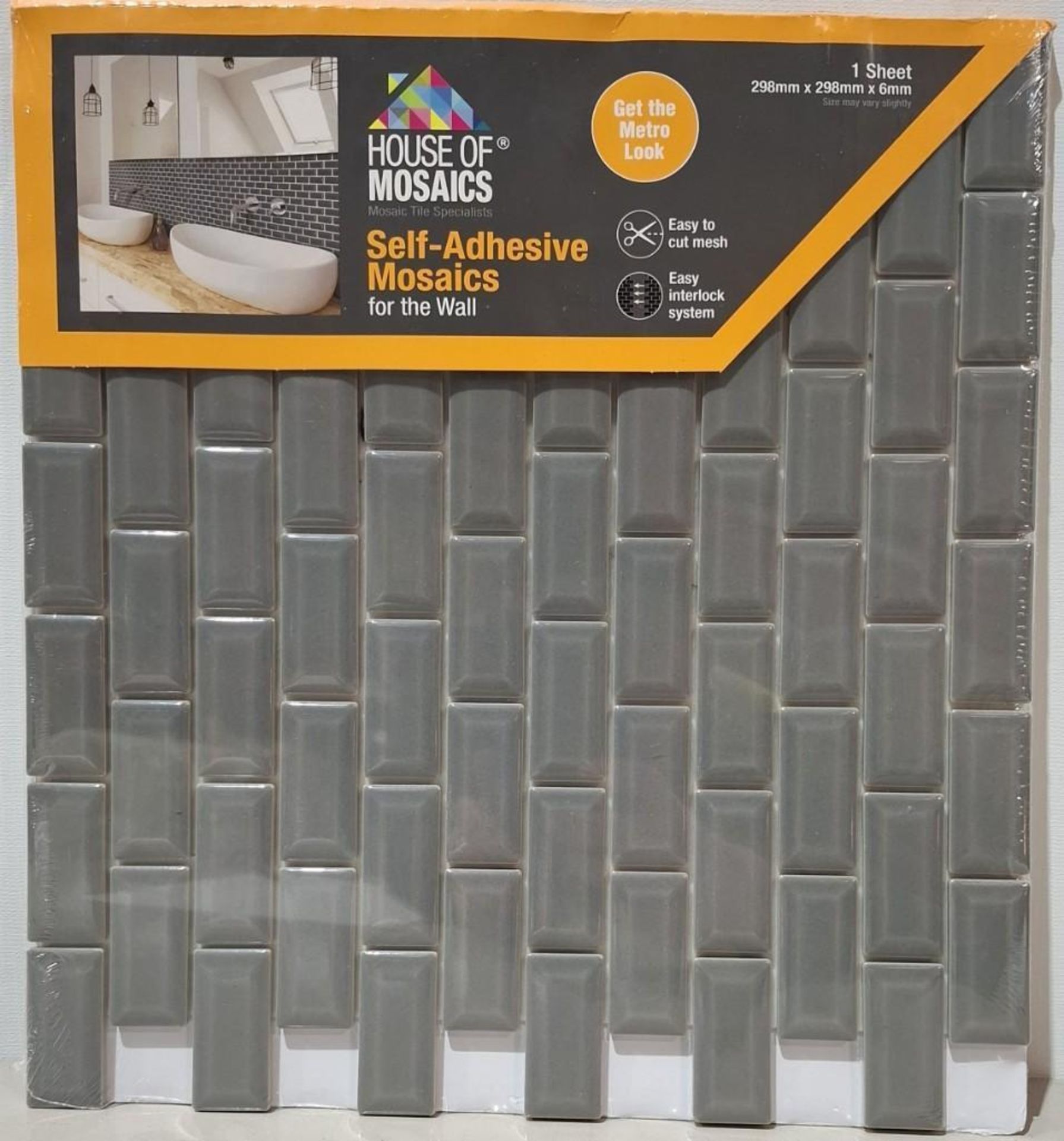 90 X BRAND NEW SHEETS OF HOUSE OF MOSAICS BRANDED MINI METRO GREY SELF ADHESIVE MOSAIC TILES
