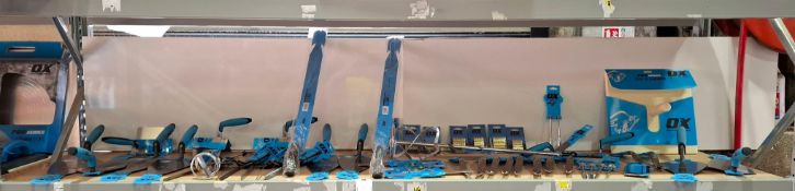 47 X BRAND NEW OX TOOL LOT CONTAINING, INTERNAL CORNER TROWEL 102 X 127MM, EXTERNAL CORNER TROWEL 12