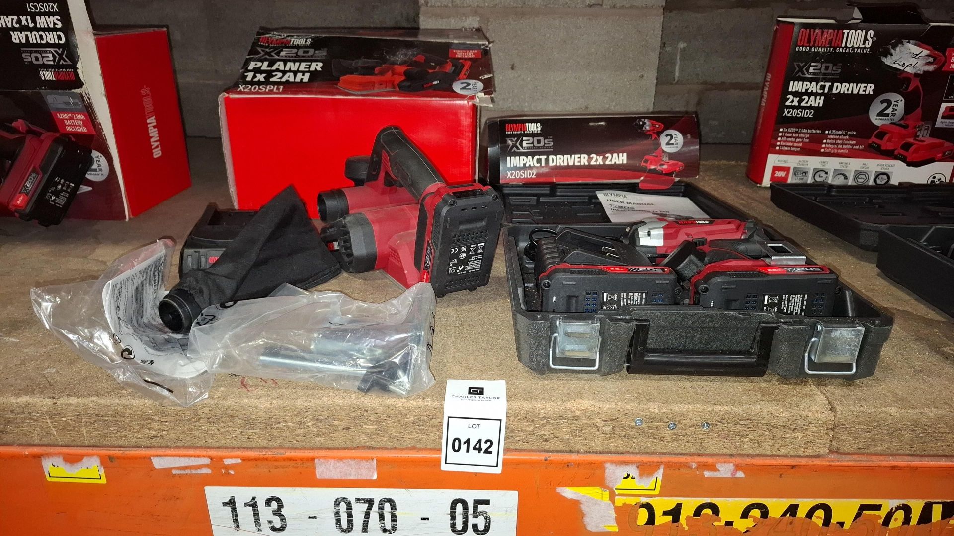 2 X BRAND NEW WITH BOXES MIXED OLYMPIA TOOLS LOT TO INCLUDE 1 X X20S CORDLESS PLANER 20V , X20S