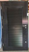 1 X BLACK LOUVRED STEEL SECURITY DOOR DESIGNED TO PROVIDE VENTILATION WHILE MAINTAINING HIGH SECURIT