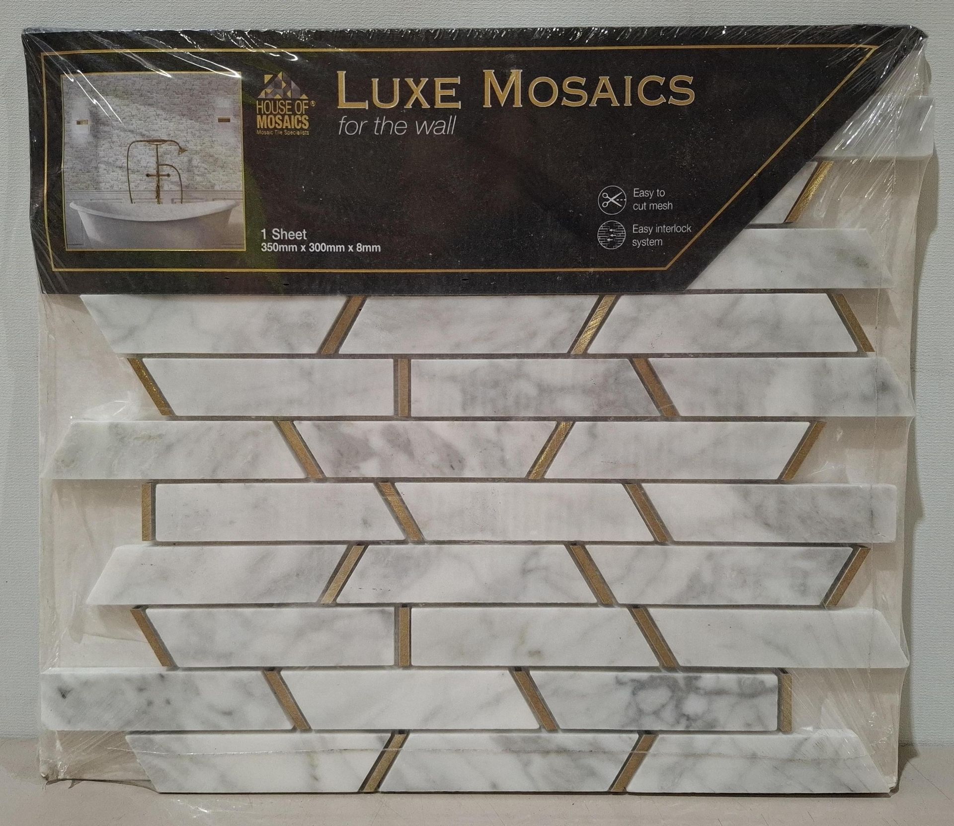 50 X BRAND NEW SHEETS OF HOUSE OF MOSAICS BRANDED MONTE CARLO WHITE MOSAIC TILES