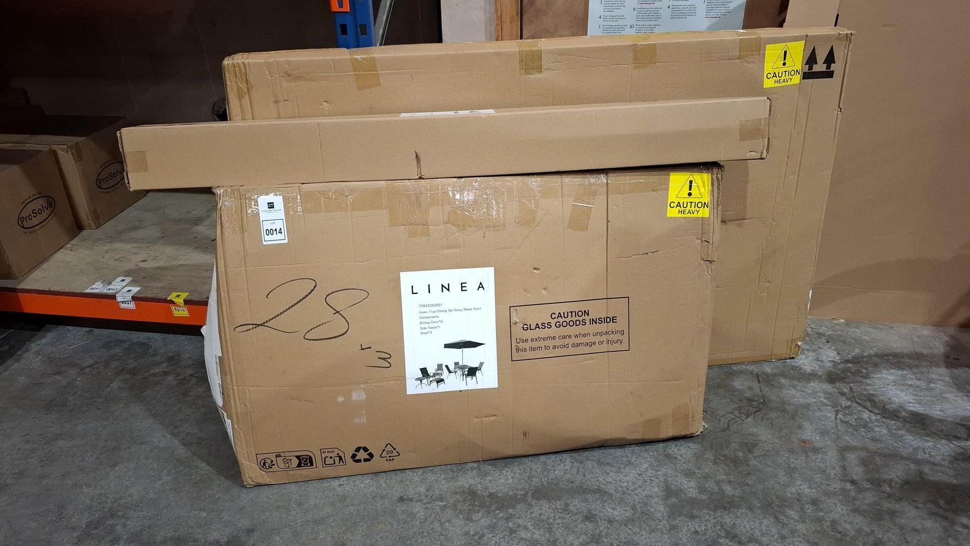 1 X LINEA 11 PIECE OUTDOOR DINING SET IN GREY / BLACK IN 3 BOXES