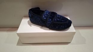 32 X BRAND NEW JO & JOE GLADYS SLIPPERS IN NAVY IN SIZE 4 , 5 , 6 , 7 AND 8 IN TWO BOXES