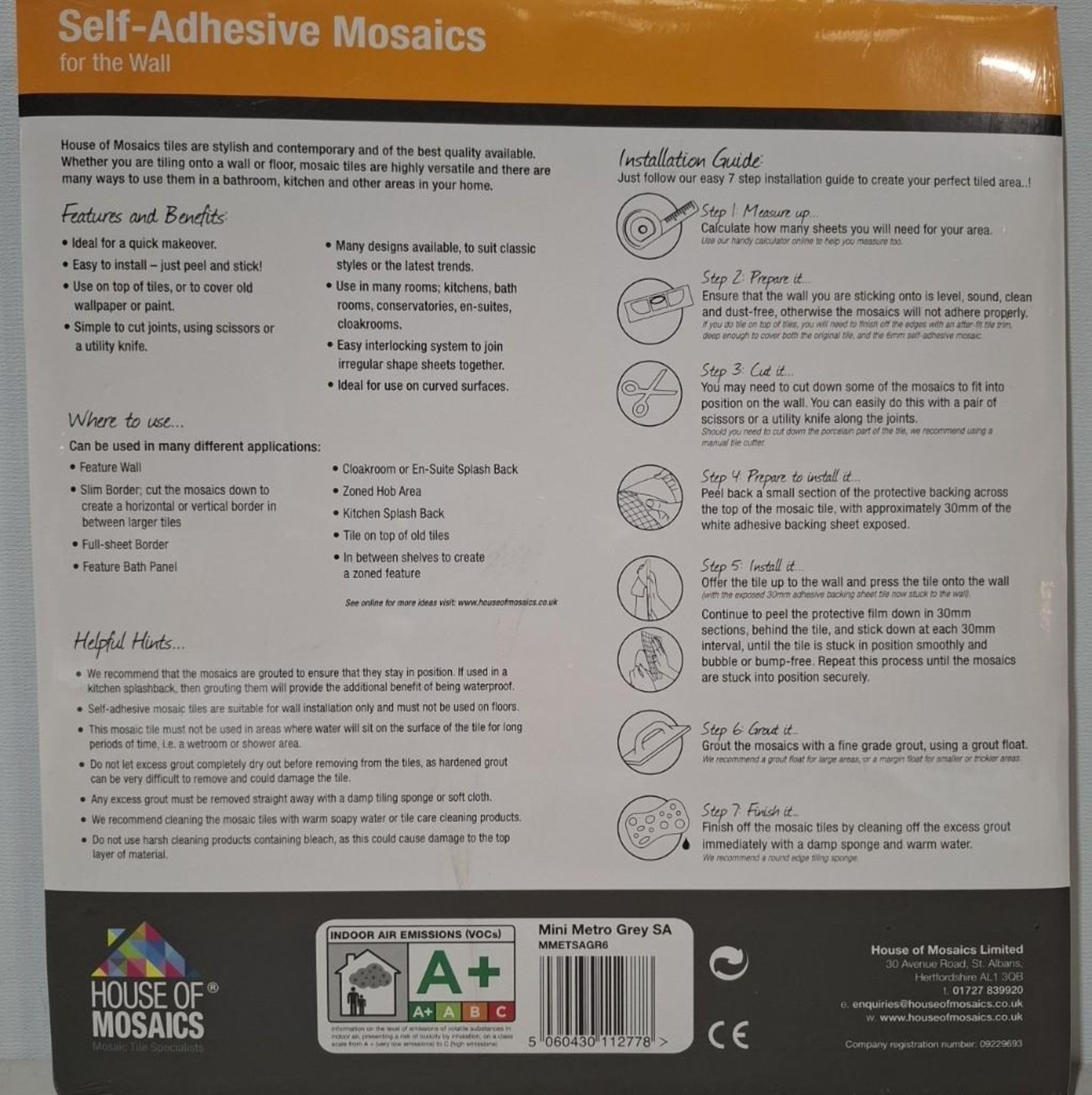 90 X BRAND NEW SHEETS OF HOUSE OF MOSAICS BRANDED MINI METRO GREY SELF ADHESIVE MOSAIC TILES - Image 3 of 3