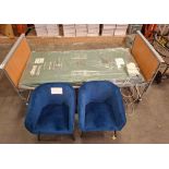 3 X MIXED LOT CONTAINING, 1 X INVACARE ACCENT HOSPITAL BED (MISSING SIDES) 2 X VELUX CHAIRS IN BLUE