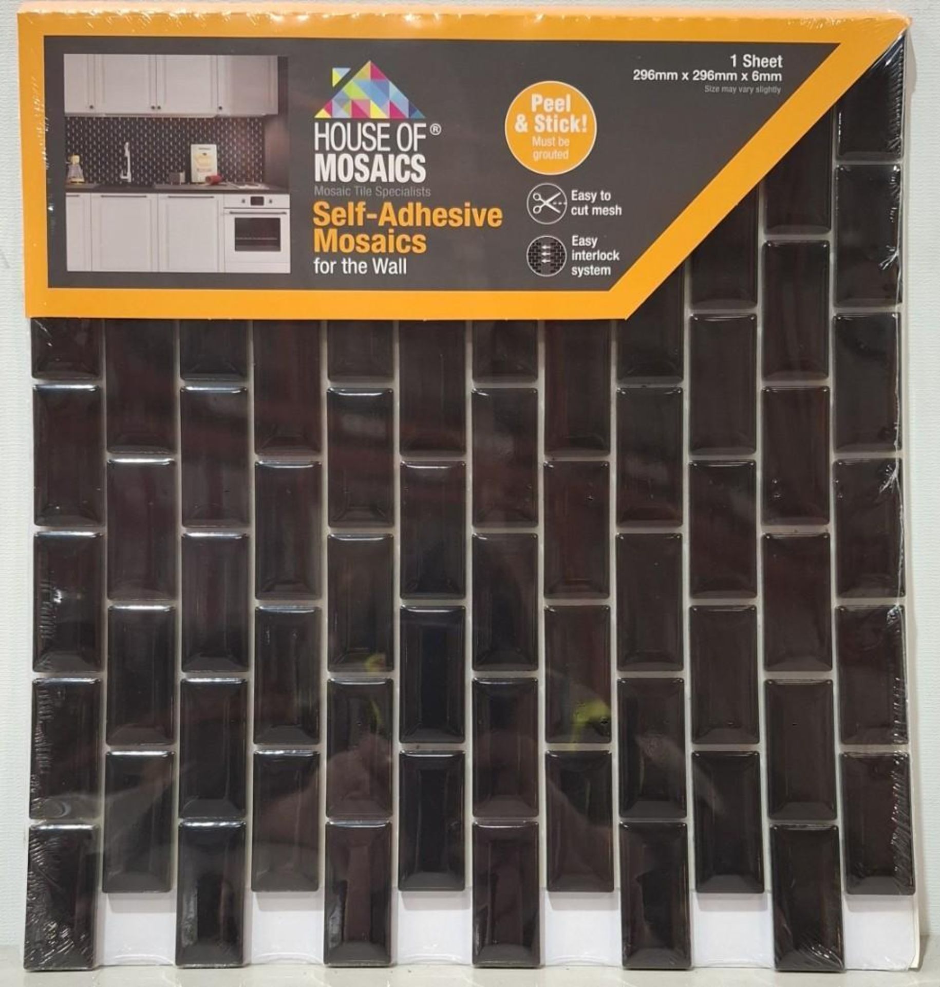 80 X BRAND NEW SHEETS OF HOUSE OF MOSAICS BRANDED MINI METRO BLACK SELF ADHESIVE MOSAIC TILES