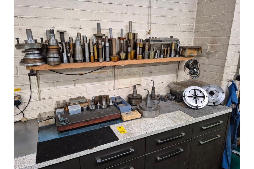 CONTENTS OF COUNTER TOP, SHELF, CUPBOARDS AND DRAWERS TO INCLUDE VARIOUS TOOLING, ACCESSORIES AND - Image 1 of 10
