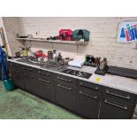 CONTENTS OF COUNTER TOP, SHELF, CUPBOARDS AND DRAWERS TO INCLUDE VARIOUS TOOLING, ACESSORIES AND MEA
